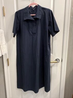 Eileen Fisher Navy Short-Sleeve Midi Shirt Dress